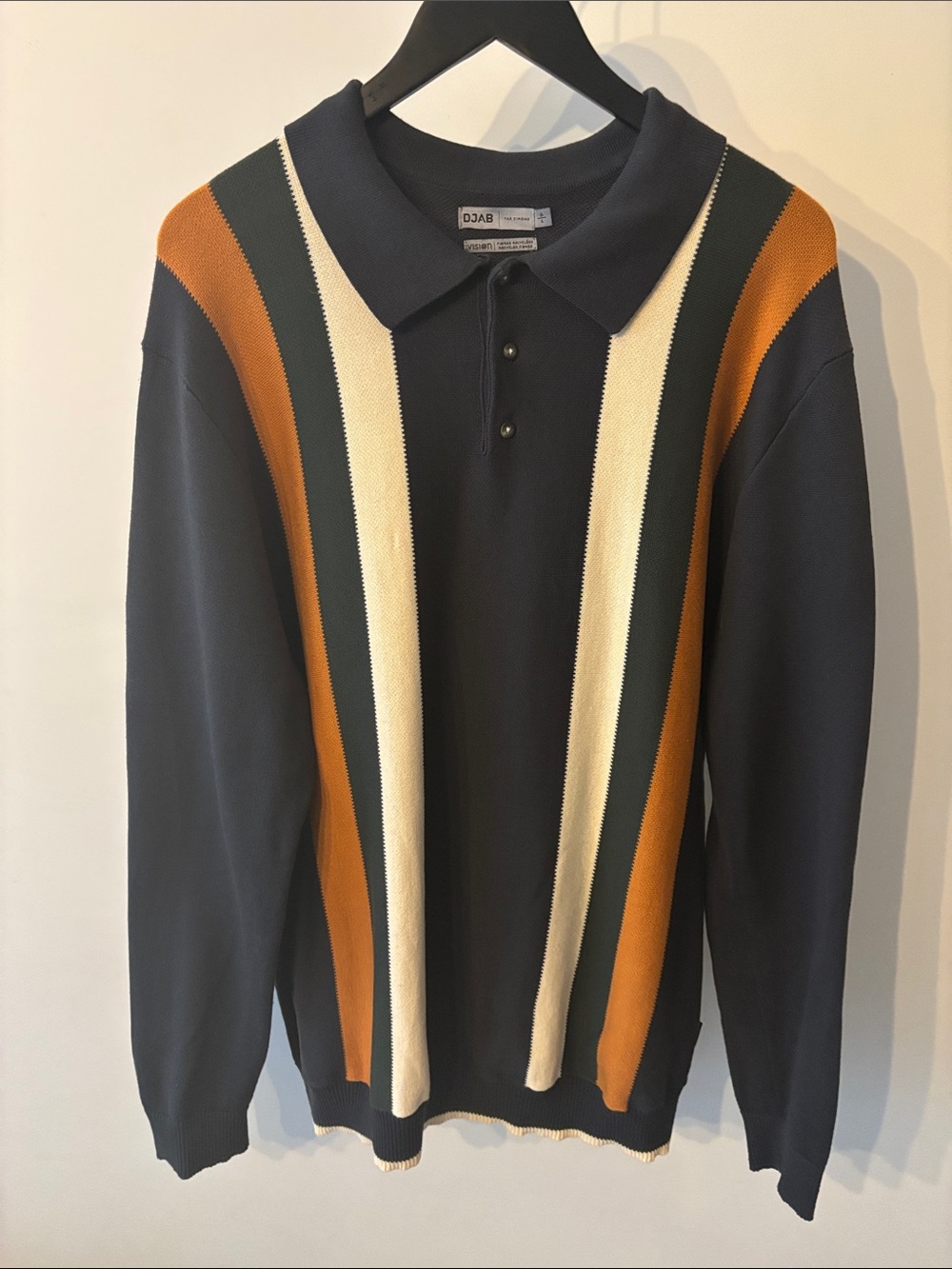 DJAB by Simons L Navy Green Orange Colorblock Knit Polo Sweater